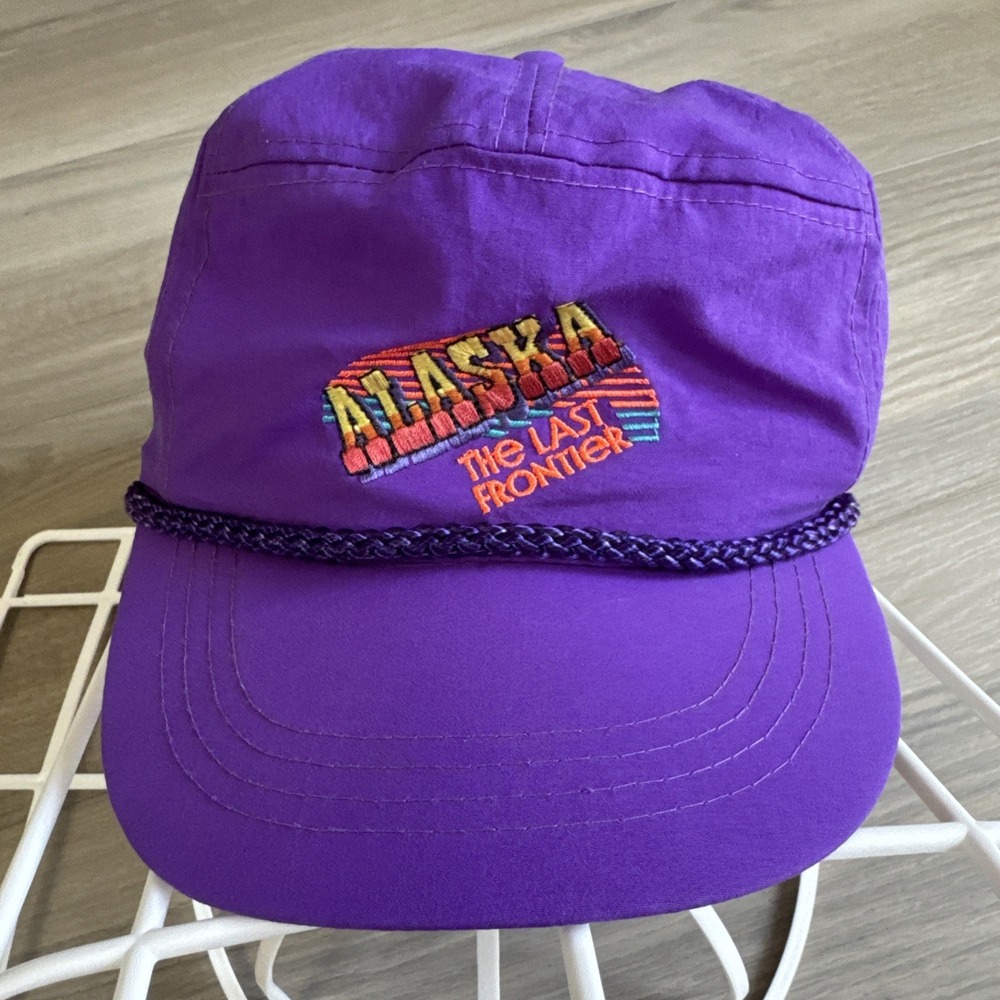 Vintage Alaska The Last Frontier SnapBack Rope Hat Purple Nylon Embroidered